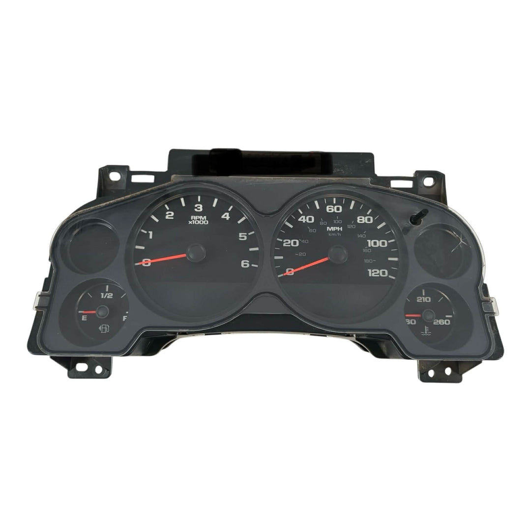 2008 GM GMC Chevrolet instrument cluster with speedometer, tachometer, fuel gauge, and temperature gauge for Silverado, Sierra, Tahoe, Suburban, Yukon