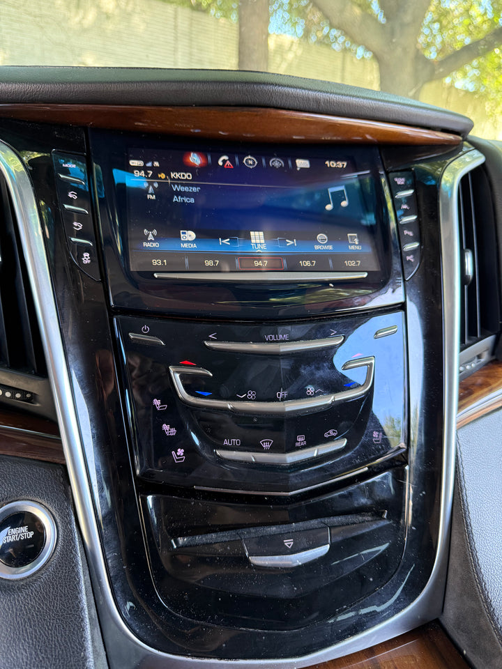 After repair — 2018 Cadillac Escalade CUE touchscreen display showing fully restored brightness, smooth touch response, and clear high-resolution interface following professional replacement by Module Repair Lab