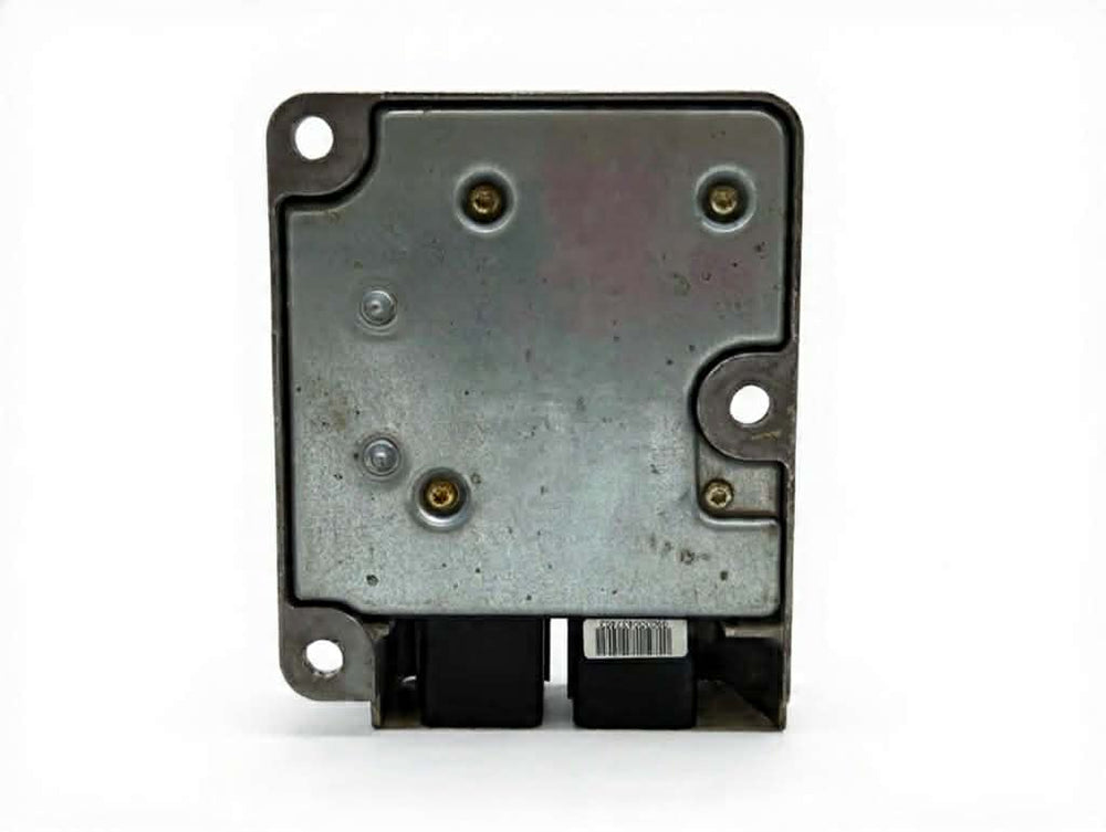 Back view of Chrysler SRS airbag control module showing metal housing and connector ports