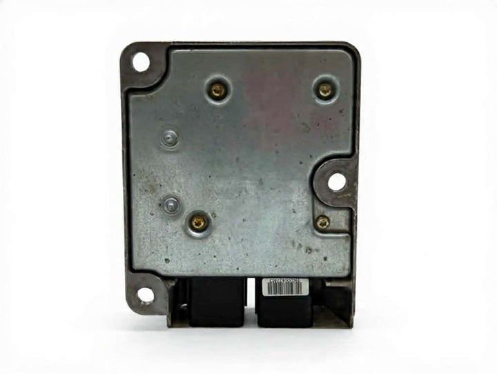 Back view of Chrysler SRS airbag control module showing metal housing and connector ports